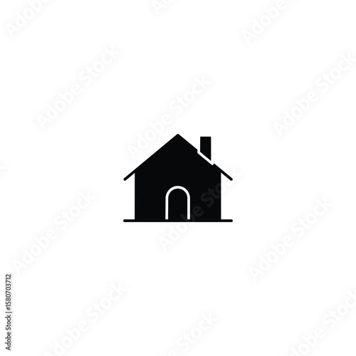 Black House Icon – Minimal Home Symbol in Solid Silhouette Vector for Real Estate and UI Design