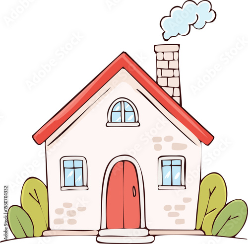 Colorful cartoon house vector icon, an illustration of a home with a roof and windows, a simple building design