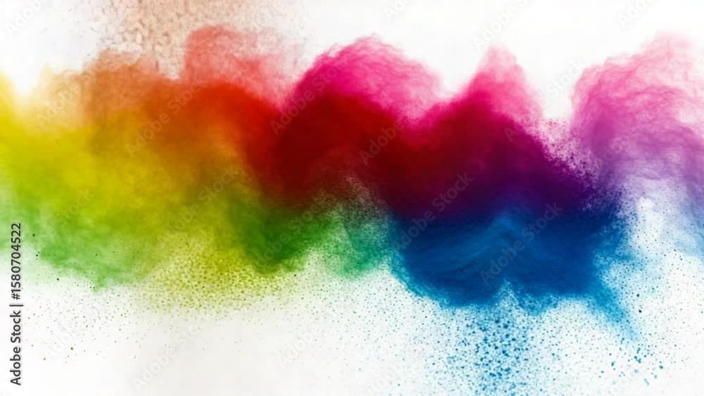 Colorful powder explosion on white background, abstract vibrant artistic effect