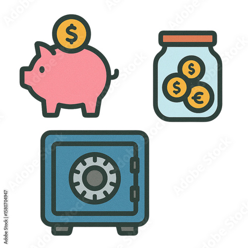 貯金と金庫のアイコンセット｜Saving and Safe Icon Set