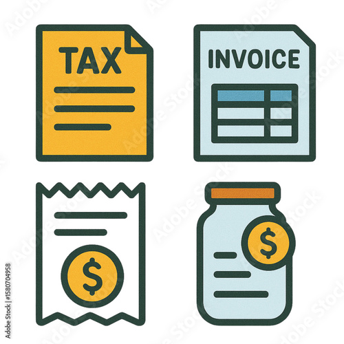 請求書と税金のアイコンセット｜Invoice and Tax Icon Set