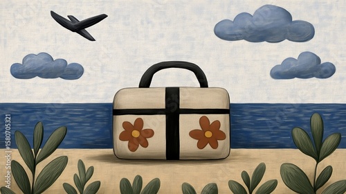 Whimsical seaside adventure: retro handbag and airplane