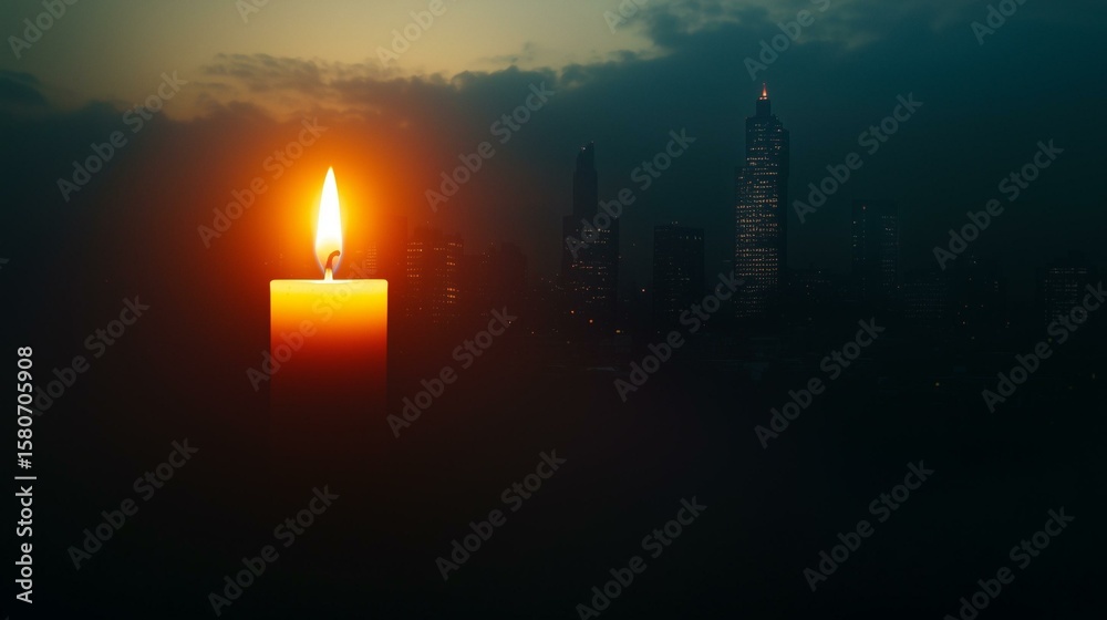 Fototapeta premium Candlelight vigil for hope and remembrance city skyline nighttime scene urban environment intimate viewpoint