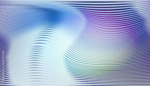 Abstract vector illustration in op-art style with a focus on wavy horizontal lines and a distorted, hypnotic visual effect. The theme is modern abstraction and movement, with smooth  shapes.