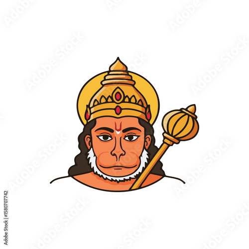 lord hanuman icon, hanuman jayanti flat Vector illustration, Indian cultural icon