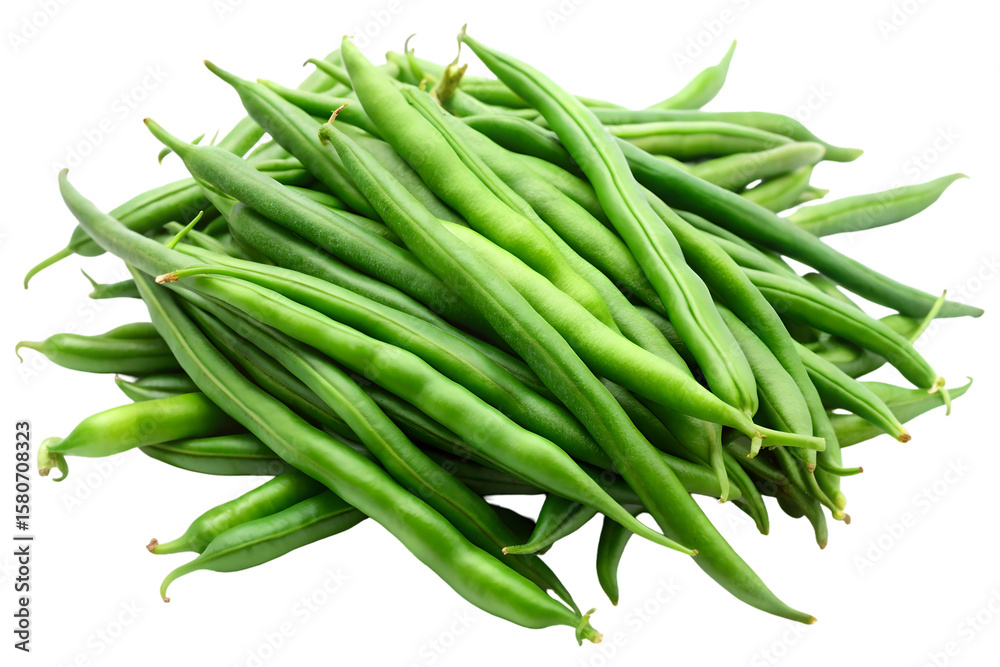 Obraz premium Green beans isolated on transparent surface PNG transparent background white background