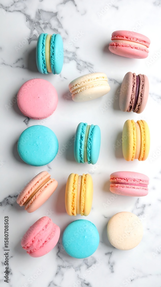 Colorful macarons on marble Colorful macarons on marble