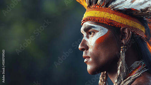Native headdress portrait, International Day of the World's Indigenous Peoples