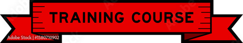 Ribbon label banner with word training course in red color on white background