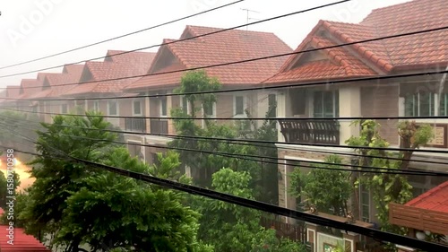 The rain and storm hit the village.