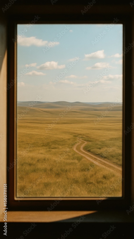 Fototapeta premium Serene landscape through window