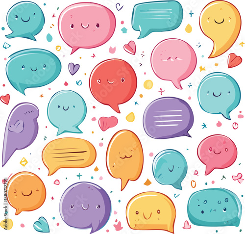 Colorful cartoon vector seamless pattern illustration of speech bubbles for children