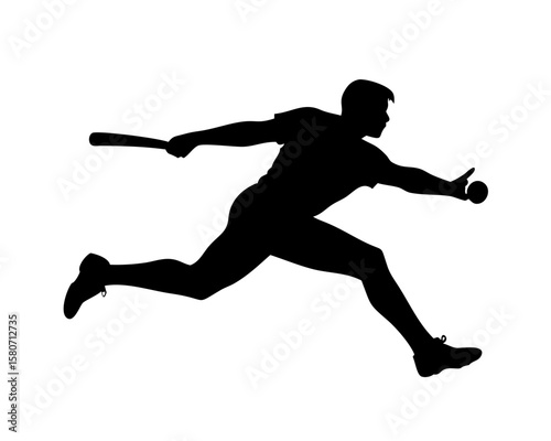 Baseball player swinging bat catching ball silhouette