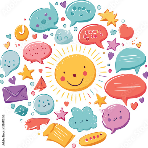 Colorful cartoon vector seamless pattern illustration of speech bubbles for children
