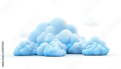 Stylized 3D Blue Clouds on White Background

