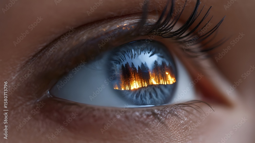 Naklejka premium Intense eye reflection of flames