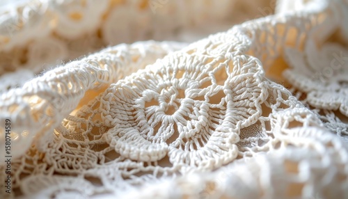 Intricate White Lace Pattern with Delicate Floral Design in Soft Natural Light and Texture Details