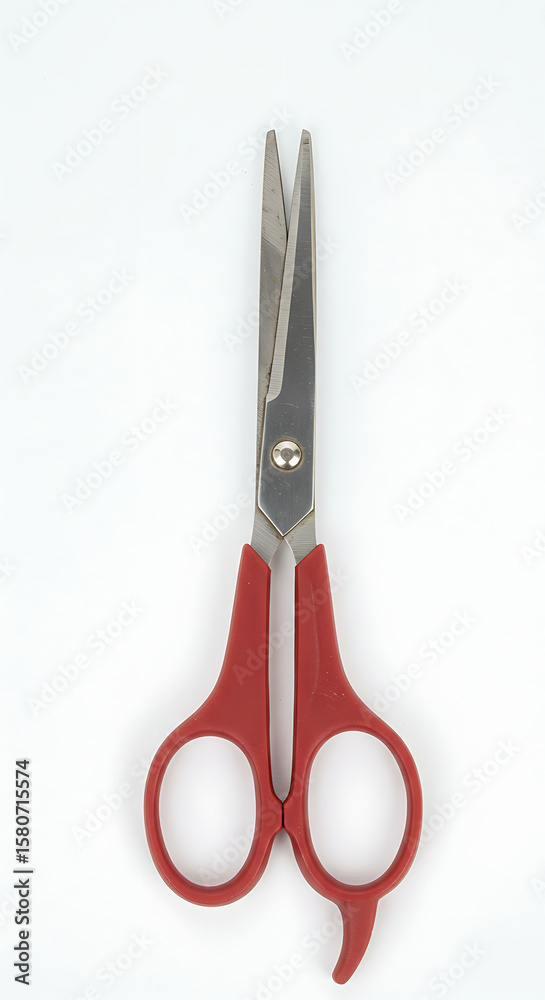 Standard red-handled scissors with open blades, isolated on a clean white background, symbolizing cutting, crafts, and office tools.
Standard red-handled scissors with open blades, isolated on a clean white background, symbolizing cutting, crafts, and office tools.