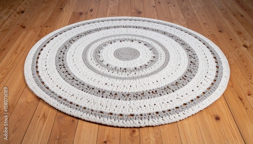 Circular Handcrafted Crochet Rug with Intricate Patterns on Wooden Floor for Cozy Home Decor
