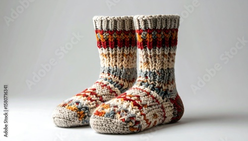 Cozy Handcrafted Knit Socks with Colorful Patterns for Warm Feet in Winter Months