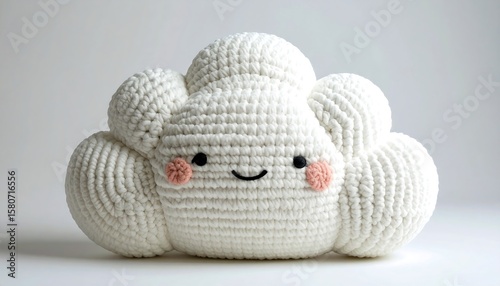 Cute and Adorable White Cloud Plush Toy with Smiling Face and Blush Cheeks