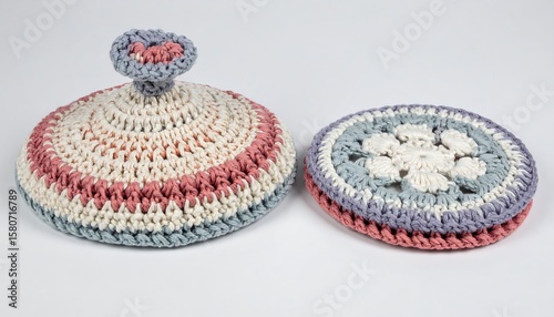 Colorful Handcrafted Crochet Coasters with Floral Design and Unique Button Top for Home Decor