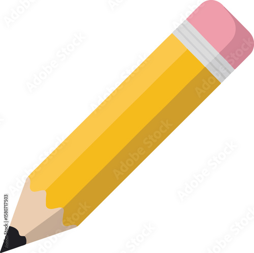 A simple yellow pencil with a pink eraser and a sharp graphite tip