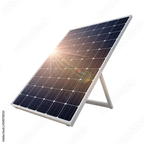 Innovative solar panel technology with sunlight reflecting on efficient cells for energy on transparent background