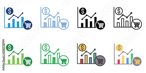 Sales Volume Icons Set Vector Multiple Style Collection