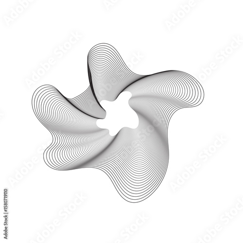 Abstract organic ripple line shape pattern vector set. Topography circles. Liquid irregular rings. Fluid geometric shapes. Dynamic wavy black forms isolated on white background. Graphic flow elements