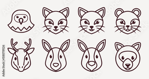 Cute animal faces collection raccoon