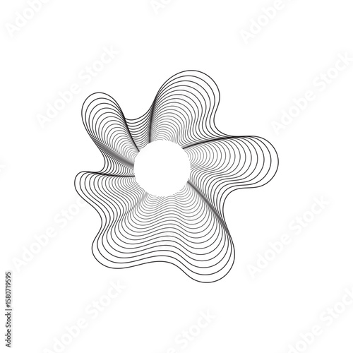 Abstract optical illusion spiral line pattern. Abstract black and white optical illusion spiral made of curved lines forming a wavy organic shape. Sound Wave Pattern. Music Pulse Effect.
