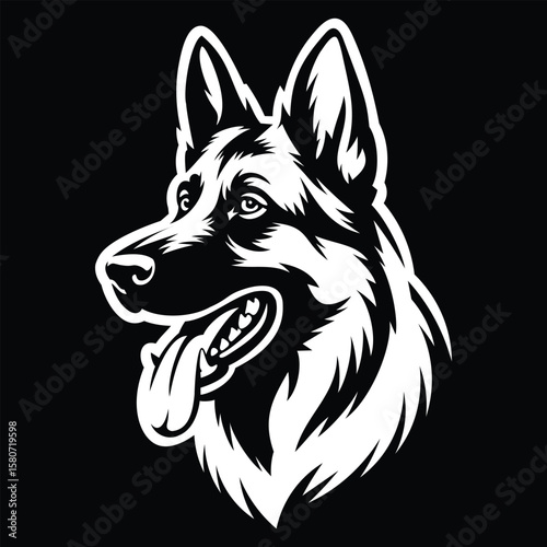 German Shepherd Dog Head Silhouette Vector in Black and White
