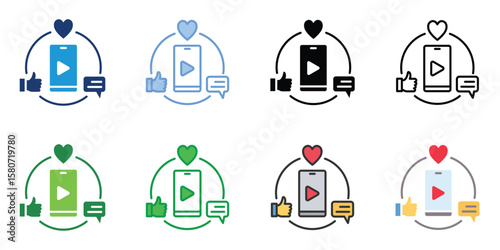 Social Media Engagement Icons Set Vector Multiple Style Collection