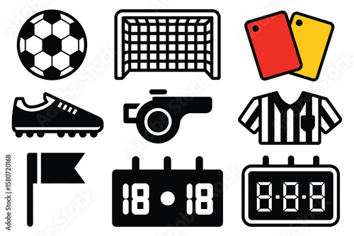 Soccer equipment and referee symbols soccer ball goal net