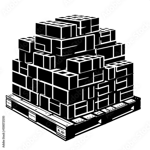 Black and White Vector Silhouette of Concrete Blocks on Pallets