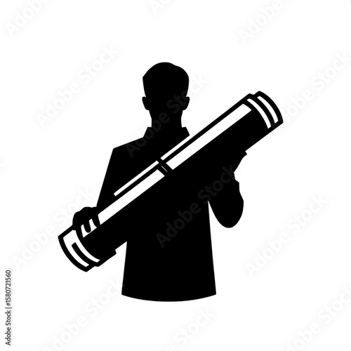 Black and White Vector Silhouette of Man Holding Construction Plans