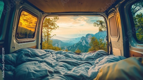 Van bed with mountain view