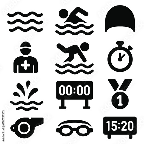 Swimming competition icons water waves