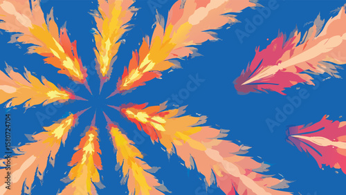 Abstract artistic rendering of radiating orange and red plumes against a blue background creating a dynamic scene