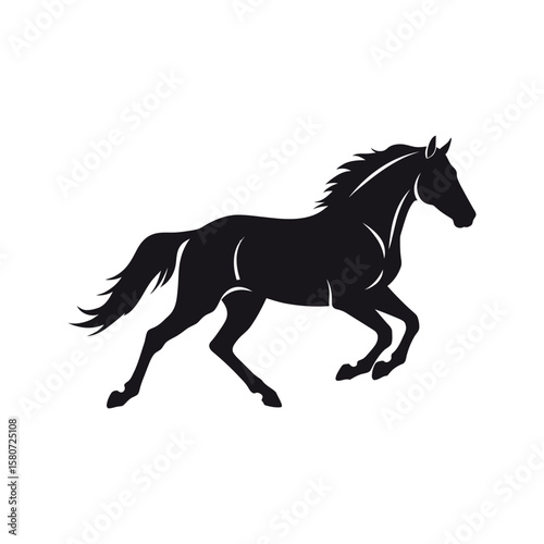 Black horse silhouette running stallion equine vector illustration equestrian art horse logo farm animal wild mustang black and white image