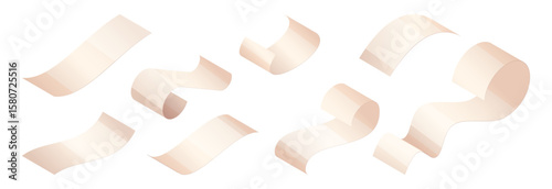 Long rolled out strip of blank receipt papers. Vector set of isometric empty bills. Expense tracking or unfinished transactions history. Purchase records or financial uncertainty, startup accounting