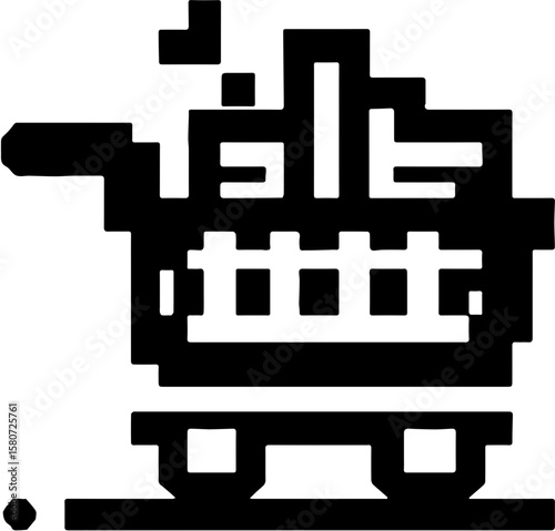 retro pixel art shopping cart icon with geometric basket design