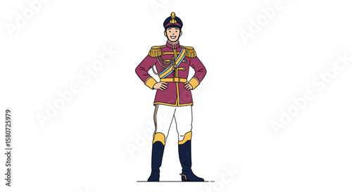 A majestic pixelated military commander standing proudly in his ornate uniform