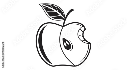 Bitten Apple Silhouette – Minimal Black and White Vector Icon