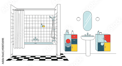 Modern bathroom design featuring geometric patterns and minimalist fixtures for contemporary living spaces