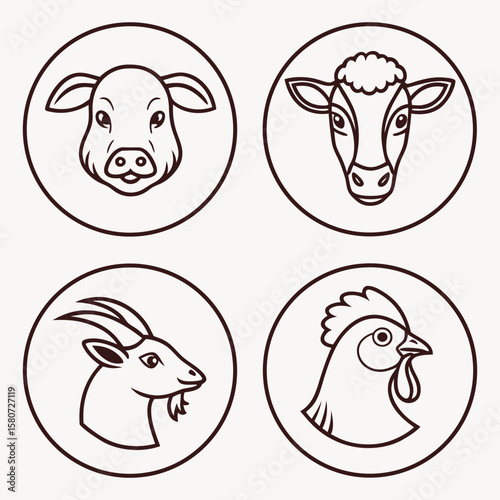 Pig cow sheep chicken farm animal icons farm animals