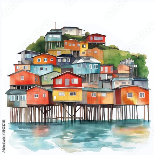 Chiloe Island. Chiloe Island hand drawn watercolor illustration