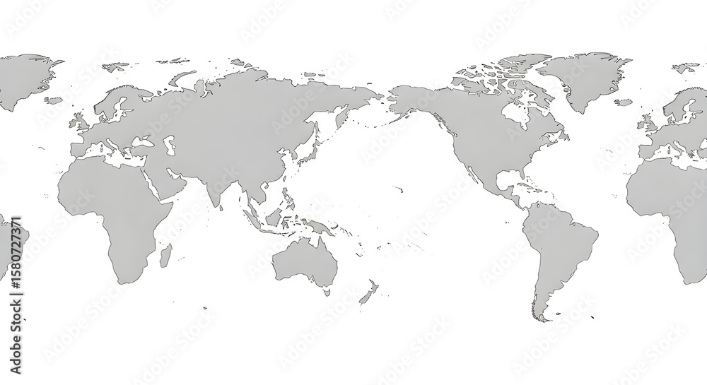 Fototapeta premium World Map Pacific Centered - Geographical Continents Illustration for Education, Travel, Global Business and Political Infographics