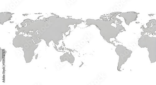 World Map Pacific Centered - Geographical Continents Illustration for Education, Travel, Global Business and Political Infographics